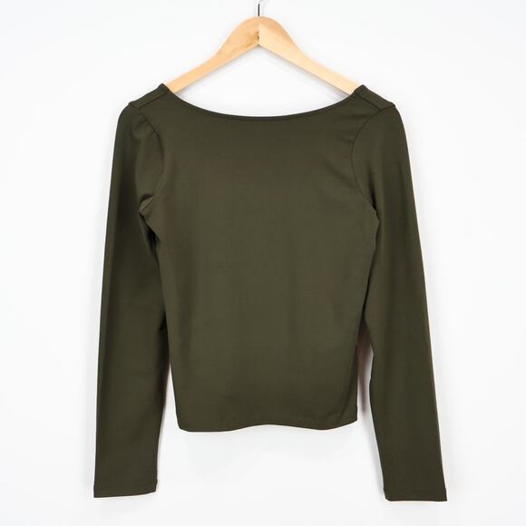 NWT Madewell Long-Sleeve Scoopback Cotton Jersey Stretch Tee Olive Green Medium - Picture 2 of 9